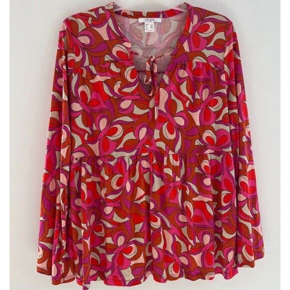 VENUS Tops - VENUS Blouse Women Large long belly sleeve V neck tie